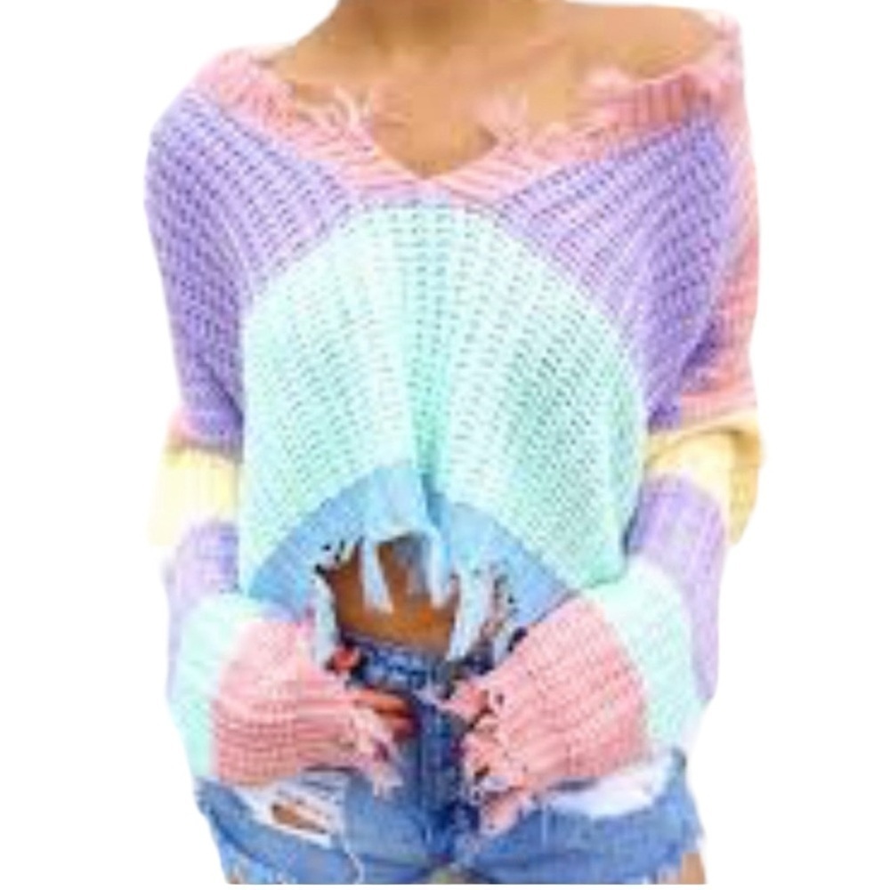 Storia “Candy Land” Distressed Fringed Sweater